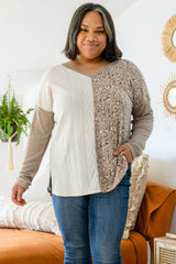 Gray Plus Size Leopard Patchwork Mix Knit Long Sleeve Top Plus Size JT's Designer Fashion