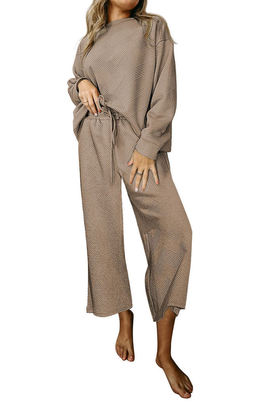 Apricot khaki Gray Ultra Loose Textured 2pcs Slouchy Outfit Bottoms JT's Designer Fashion