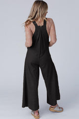 Black Striped Pleated Wide Leg Pocketed Jumpsuit Bottoms JT's Designer Fashion