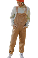 Khaki Multi Pocket Vintage Buckle Strap Denim Overalls Bottoms JT's Designer Fashion