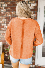 Orange Exposed Seamed High Low Raw Edge Sweatshirt Sweatshirts & Hoodies JT's Designer Fashion