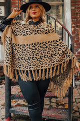 Leopard Plus Size Tasseled Hem Draped Poncho Plus Size JT's Designer Fashion