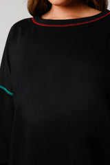 Black Contrast Stitching Split Baggy Sweatshirt Sweatshirts & Hoodies JT's Designer Fashion