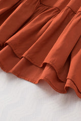 Brown Boho Solid Shirred Ruffle Mini Dress Mini Dresses JT's Designer Fashion