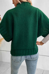 Blackish Green Mock Neck Batwing Sleeve Knit Sweater Sweaters & Cardigans JT's Designer Fashion