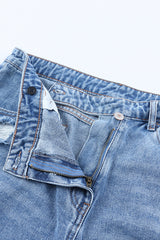 Sky Blue High Rise Crossover Waist Denim Shorts Denim Shorts JT's Designer Fashion