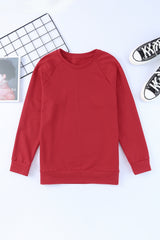 Red Solid Round Neck Raglan Sleeve Sweatshirt Sweatshirts & Hoodies JT's Designer Fashion
