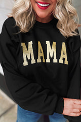 Black Glitter MAMA Graphic Pullover Sweatshirt Black 70%Polyester+30%Cotton Graphic Sweatshirts JT's Designer Fashion