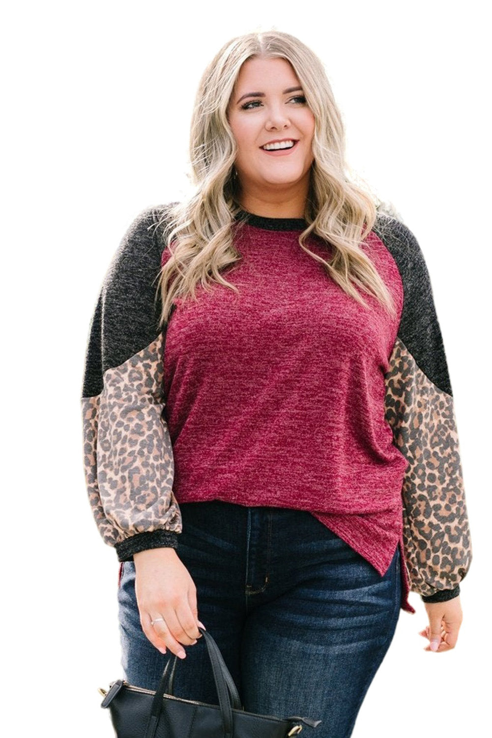 Multicolor Leopard Colorblock Long Sleeve Plus Size Top Plus Size JT's Designer Fashion