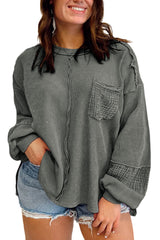 Dark Grey Pink Distressed Crinkle Patchwork Plus Size Top Plus Size JT's Designer Fashion