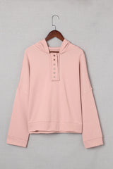 Pink Casual Button Solid Patchwork Trim Hoodie Sweatshirts & Hoodies JT's Designer Fashion