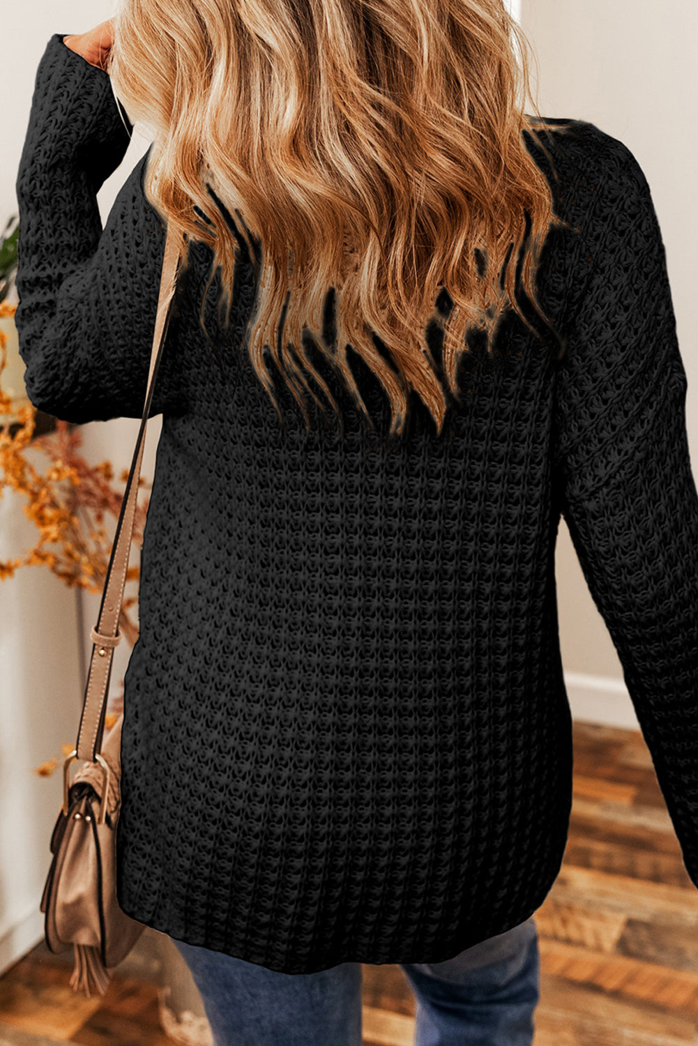 Black Open Knit V Neck Sweater Sweaters & Cardigans JT's Designer Fashion
