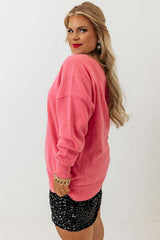 Pink Plus Size Drop Shoulder V Neck Sweater Plus Size JT's Designer Fashion