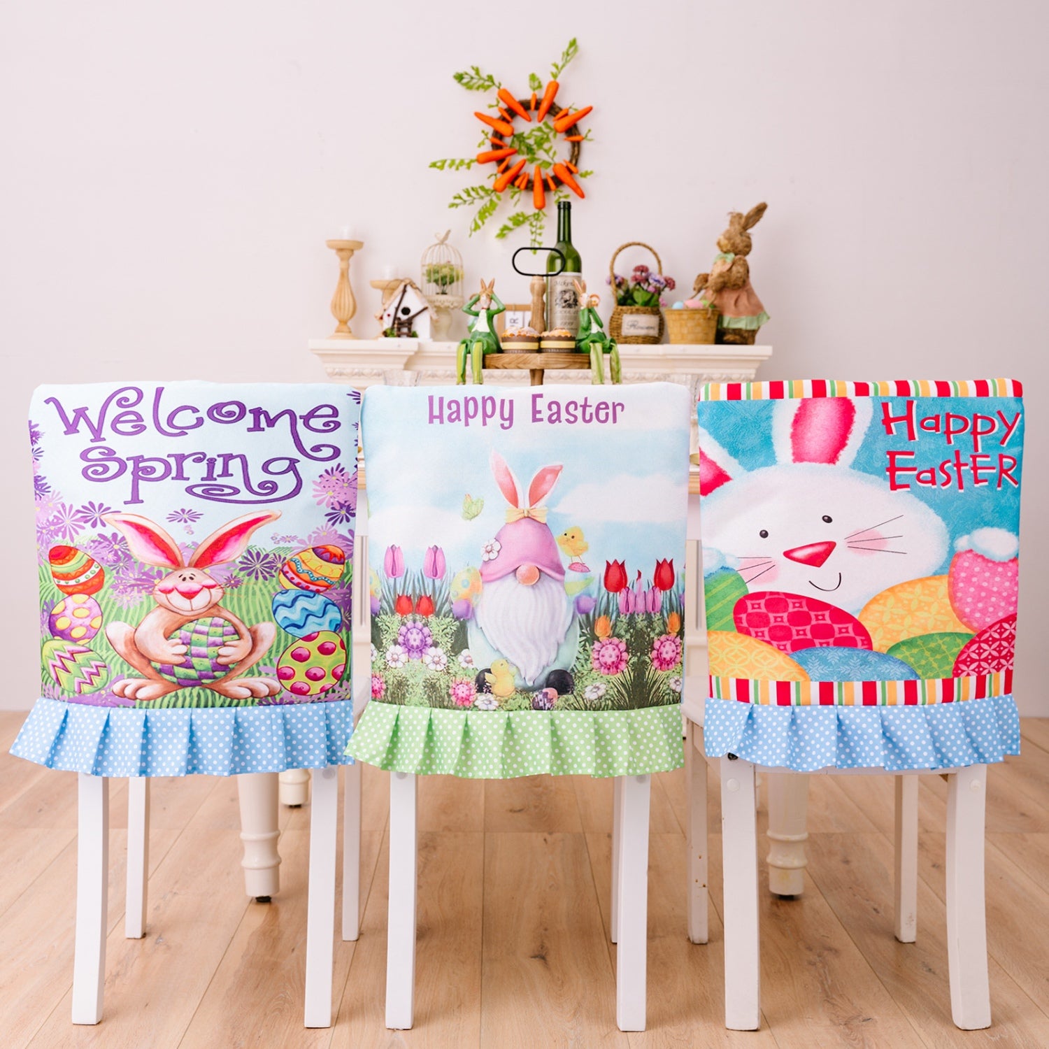 Easter Polka Dot Pleated Hem Chair Cover Home Decor JT's Designer Fashion