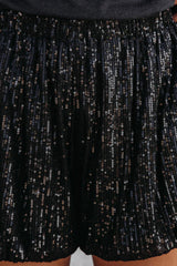 Black Sequin Straight Leg High Waist Casual Shorts Bottoms JT's Designer Fashion