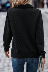 Black Solid Half Zipper Quilted Pullover Sweatshirt Sweatshirts & Hoodies JT's Designer Fashion