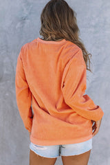 Orange Spooky Season Ghost Print Ribbed Pullover Sweatshirt Graphic Sweatshirts JT's Designer Fashion