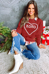 Racing Red Valentines Heart XOXO Graphic Textured Sweatshirt Sweatshirts & Hoodies JT's Designer Fashion