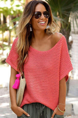 Red Clay Solid Loose Knit Short Dolman Sleeve Sweater Sweaters & Cardigans JT's Designer Fashion