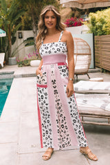Leopard Color Block Mix Print Pocketed Jumpsuit Red 100%Polyester Jumpsuits & Rompers JT's Designer Fashion