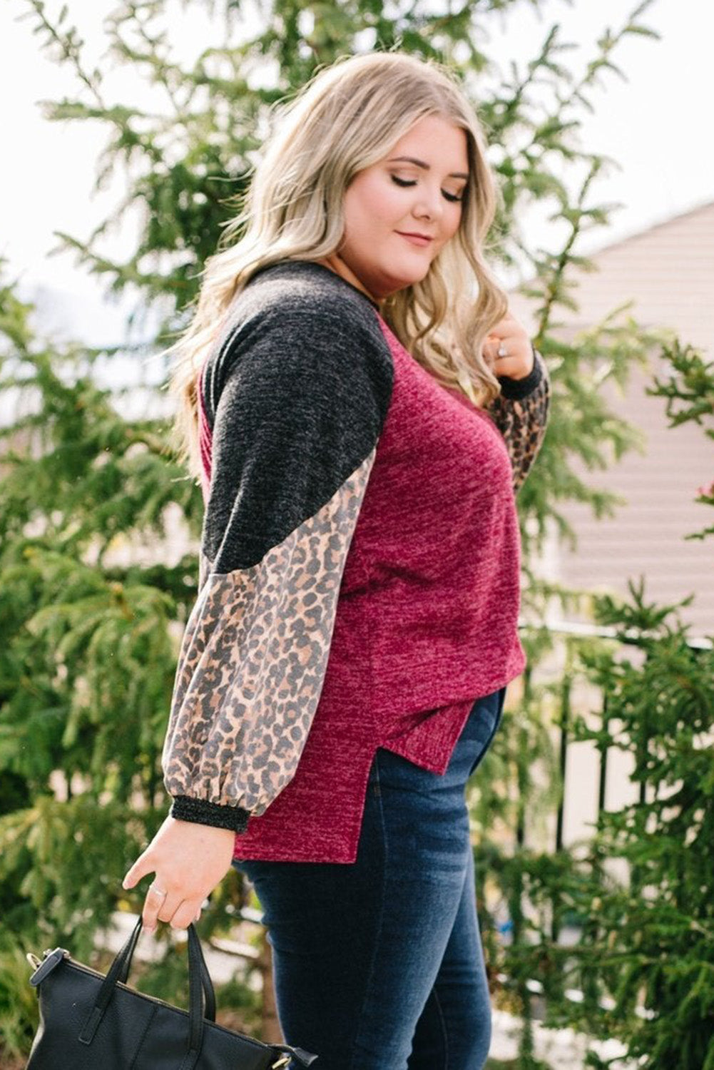 Multicolor Leopard Colorblock Long Sleeve Plus Size Top Plus Size JT's Designer Fashion