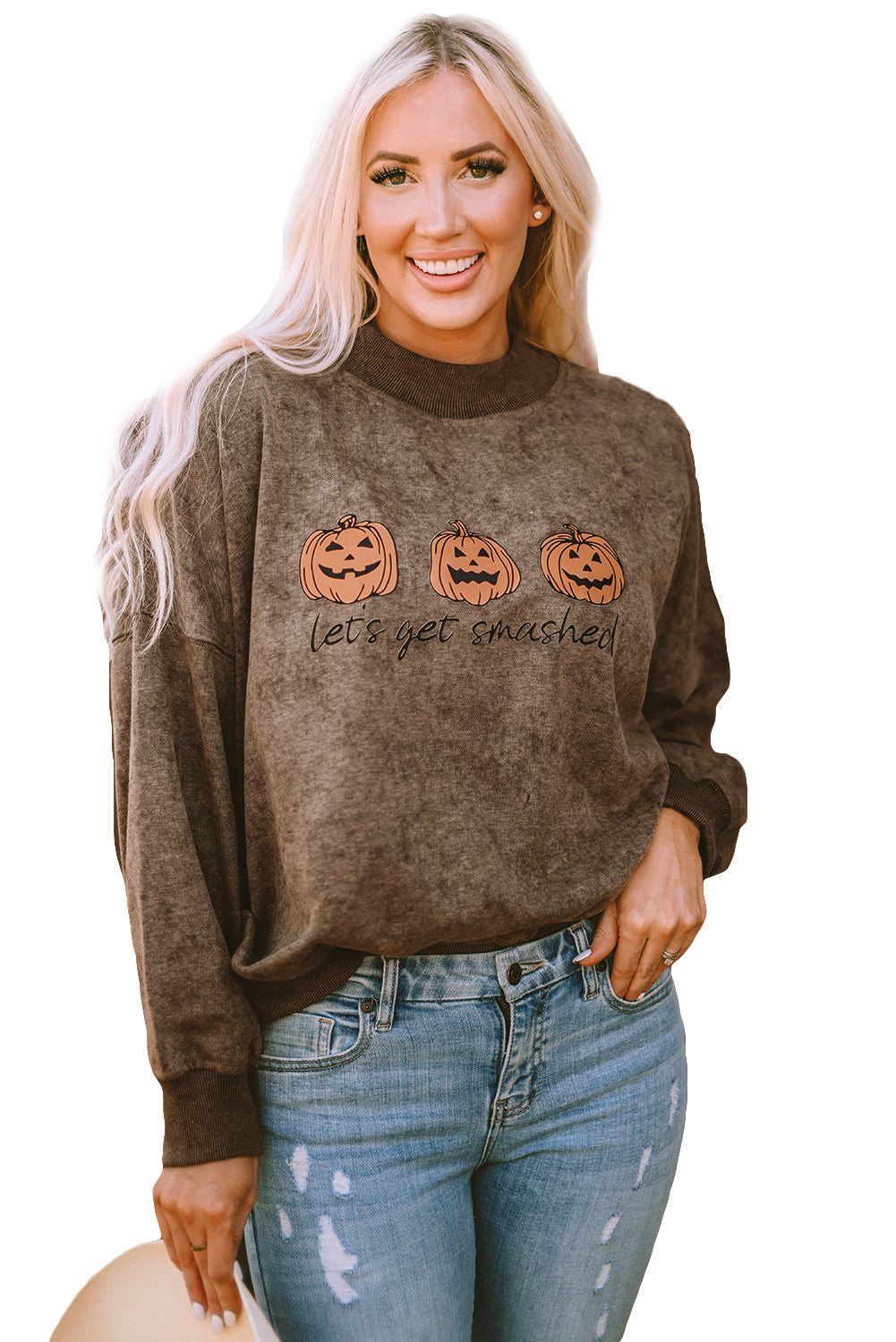 Brown Let's Get Smashed Halloween Pumpkin Graphic Sweatshirt Graphic Sweatshirts JT's Designer Fashion