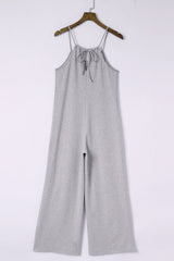 Gray Loose Fit Side Pockets Spaghetti Strap Wide Leg Jumpsuit Jumpsuits & Rompers JT's Designer Fashion