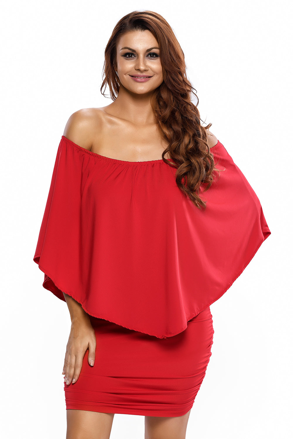 Multiple Dressing Layered Red Mini Poncho Dress Mini Dresses JT's Designer Fashion