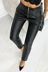 Black PU Leather Zipped High Waist Skinny Pants Bottoms JT's Designer Fashion