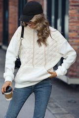 Beige Drop Shoulder Kangaroo Pocket Patchwork Quilted Hoodie Sweatshirts & Hoodies JT's Designer Fashion