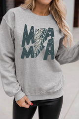 Gray MAMA Lightning Leopard Print Long Sleeve Sweatshirt Graphic Sweatshirts JT's Designer Fashion