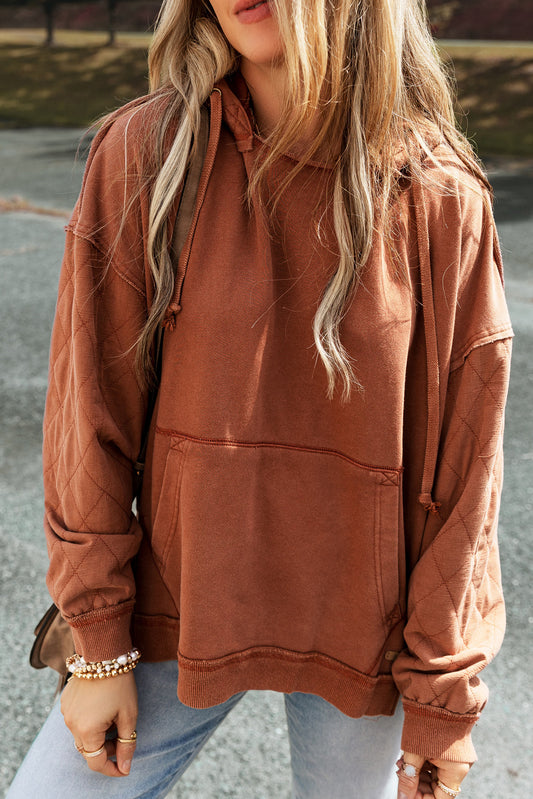Chestnut Quilted Patchwork Exposed Seam Hoodie Sweatshirts & Hoodies JT's Designer Fashion