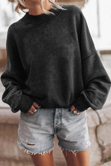 Black Drop Shoulder Crew Neck Pullover Sweatshirt Sweatshirts & Hoodies JT's Designer Fashion