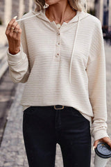 Apricot Solid Textured Drawstring Henley Hoodie Sweatshirts & Hoodies JT's Designer Fashion