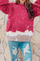 Red Leopard Bleached Pullover Sweatshirt Sweatshirts & Hoodies JT's Designer Fashion