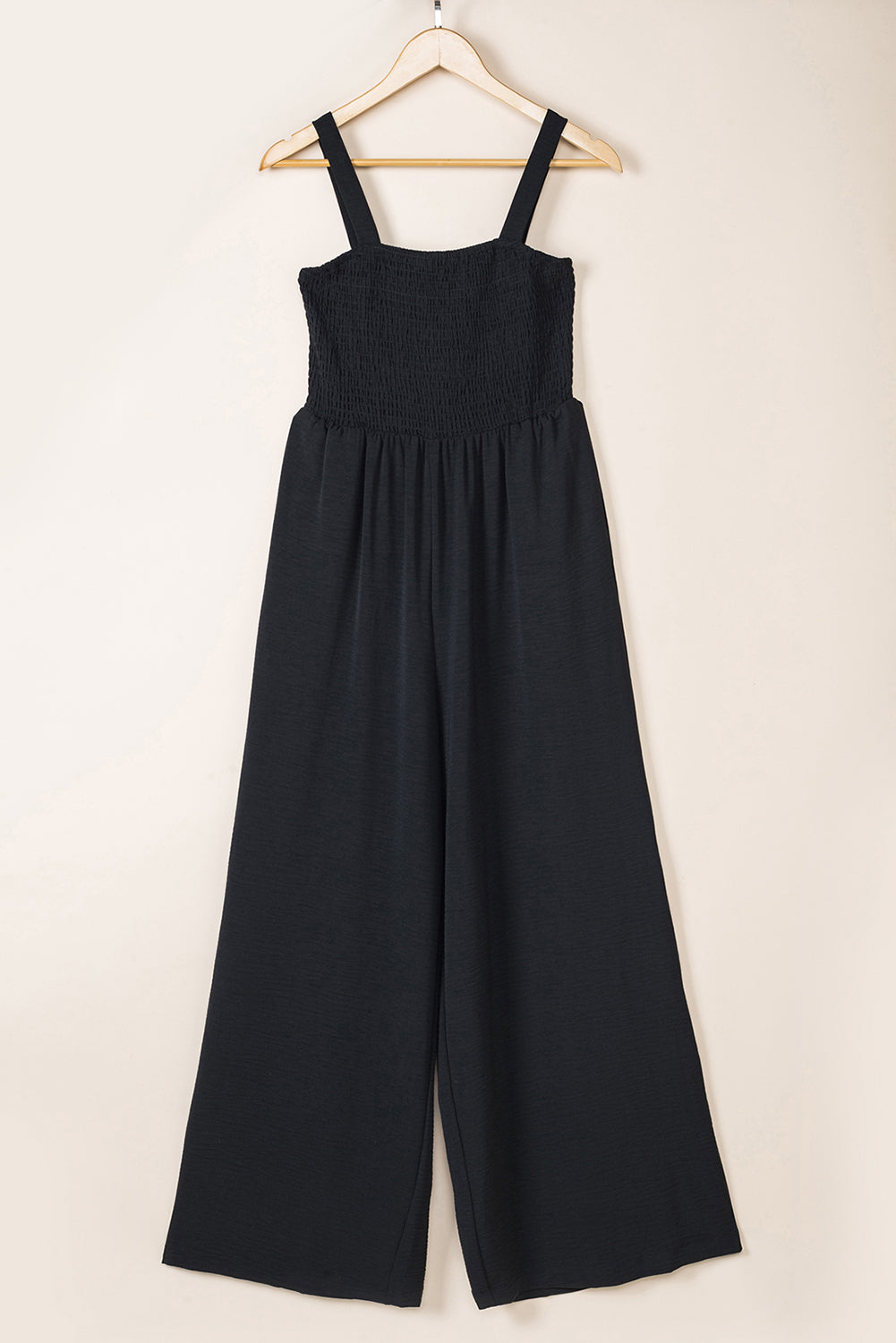 Black Smocked Sleeveless Wide Leg Jumpsuit with Pockets Jumpsuits & Rompers JT's Designer Fashion