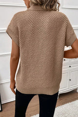 Apricot khaki Ribbed Turtleneck Textured Short Sleeve Sweater Sweaters & Cardigans JT's Designer Fashion