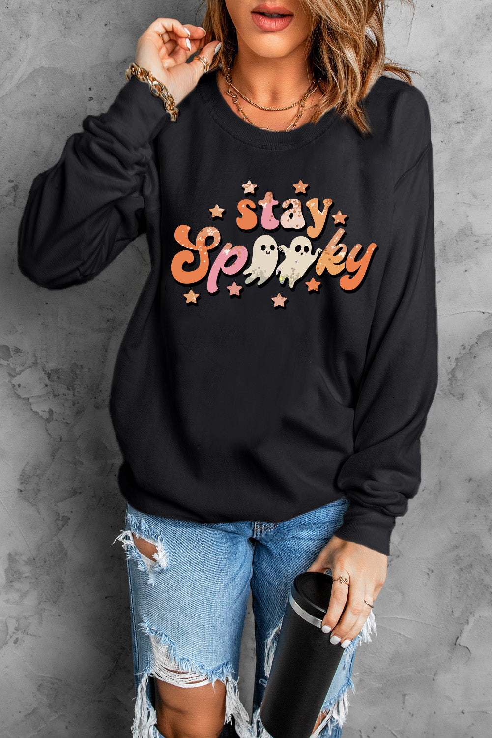 Black Halloween stay Spooky Graphic Sweatshirt Graphic Sweatshirts JT's Designer Fashion