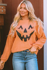 Orange Pumpkin Smile Face Graphic Sweatshirt Graphic Sweatshirts JT's Designer Fashion