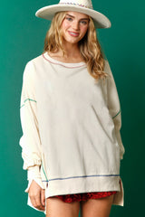 White Contrast Stitching Split Baggy Sweatshirt Sweatshirts & Hoodies JT's Designer Fashion