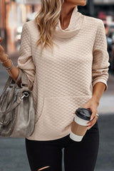 Apricot Quilted Draped High Neck Kangaroo Pocket Top Sweatshirts & Hoodies JT's Designer Fashion