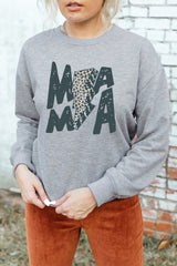 Gray MAMA Lightning Leopard Print Long Sleeve Sweatshirt Graphic Sweatshirts JT's Designer Fashion