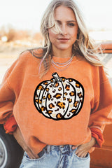 Orange Leopard Pumpkin Graphic Corded Sweatshirt Graphic Sweatshirts JT's Designer Fashion