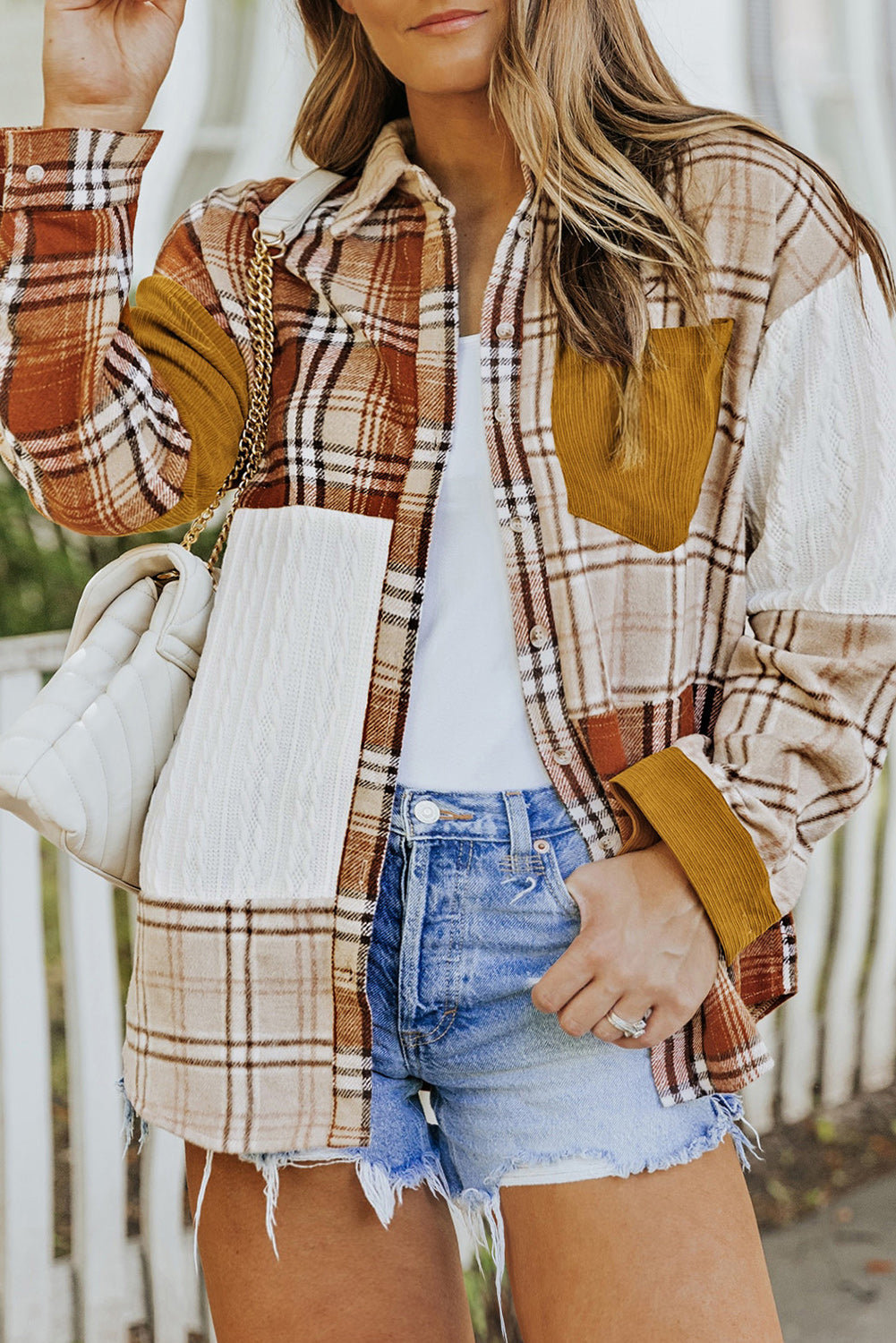 Gold Brick Plus Size Plaid Colorblock Shirt Jacket Plus Size JT's Designer Fashion