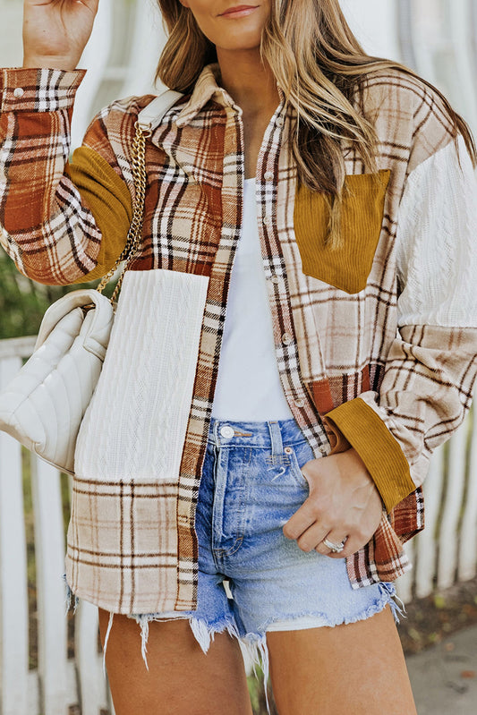 Gold Brick Plus Size Plaid Colorblock Shirt Jacket Plus Size JT's Designer Fashion