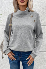 Gray Solid Button Detail Sweatshirt Sweatshirts & Hoodies JT's Designer Fashion