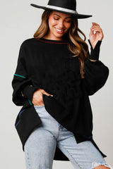 Black Contrast Stitching Split Baggy Sweatshirt Sweatshirts & Hoodies JT's Designer Fashion