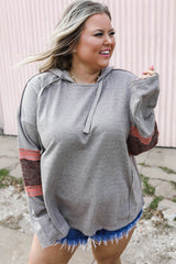 Gray Contrast Patched Sleeve Plus Size Hoodie Plus Size JT's Designer Fashion