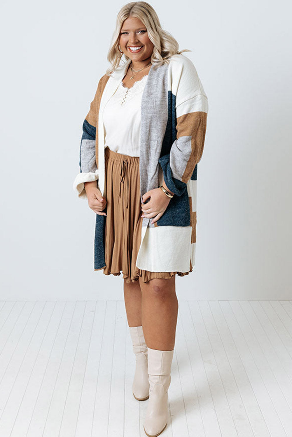 Multicolor Plus Size Colorblock Knit Cardigan Plus Size JT's Designer Fashion
