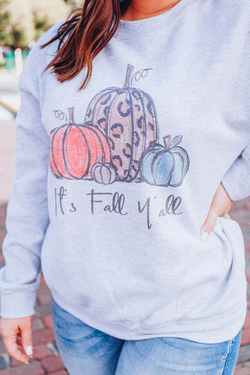 Gray Pumpkin Graphic Plus Size Pullover Sweatshirt Plus Size JT's Designer Fashion